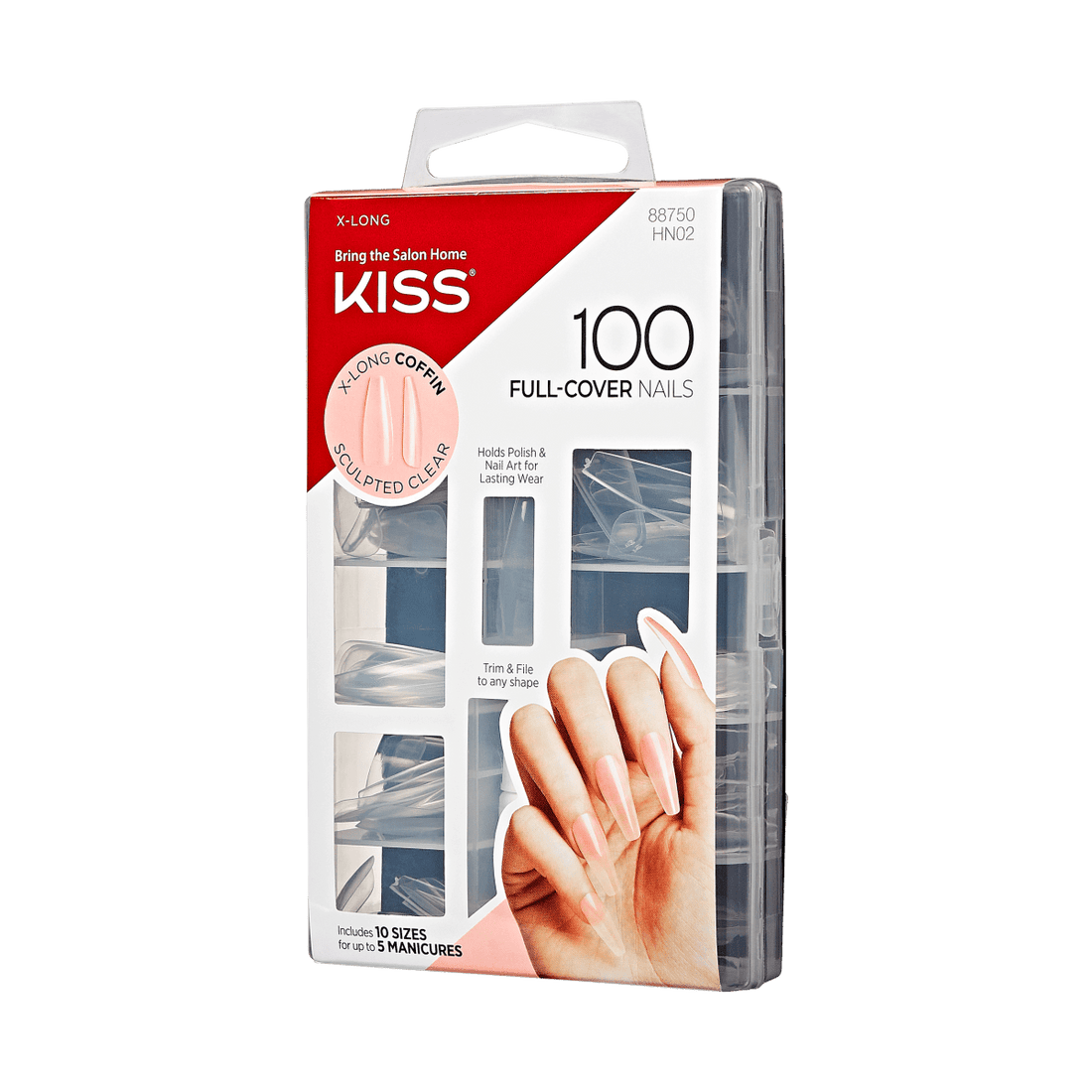 KISS 100 Full-Cover Nail Kit - Clear Coffin