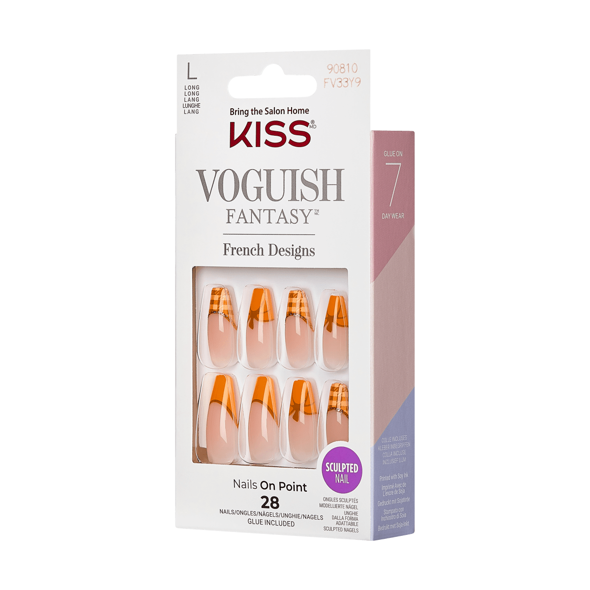 KISS Voguish Fantasy Press-On Nails, Orange, Long Length, Coffin Shape ...