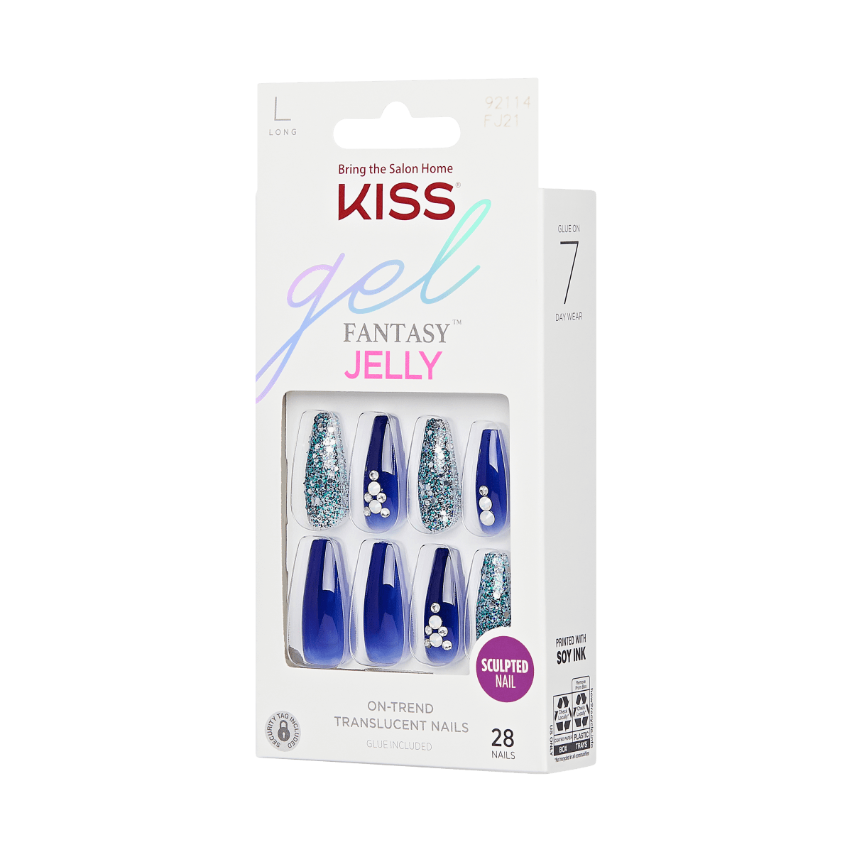 KISS Gel Fantasy Jelly Press-On Nails, Dont Call Me, Blue, Long Coffin ...
