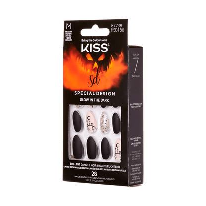 KISS Special Design, Press-On Nails, Scary Skeletons, Black, Med Almond, 28ct