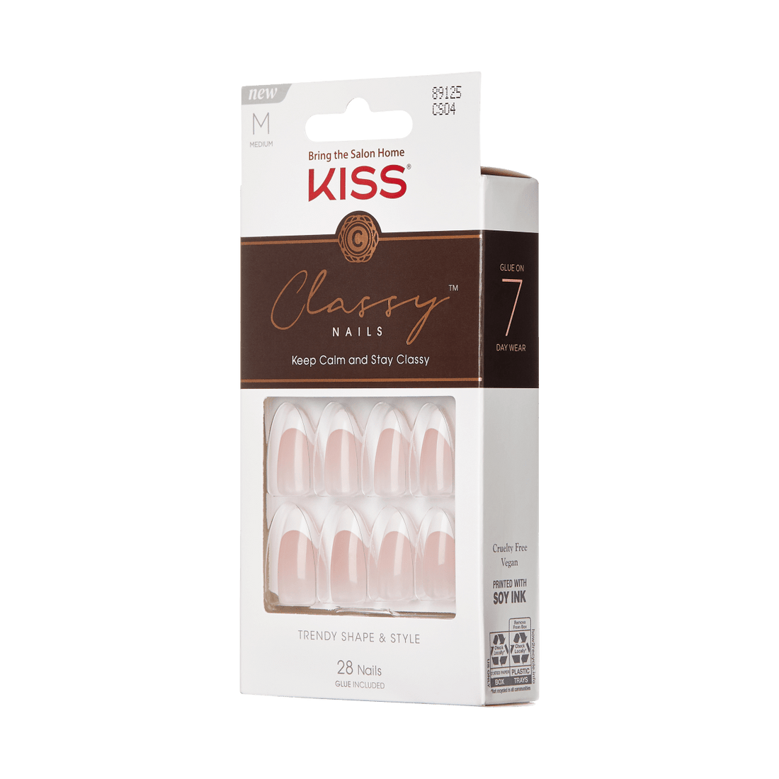 KISS Classy Nails, Press-On Nails, Dashing, White, Med Almond, 28ct