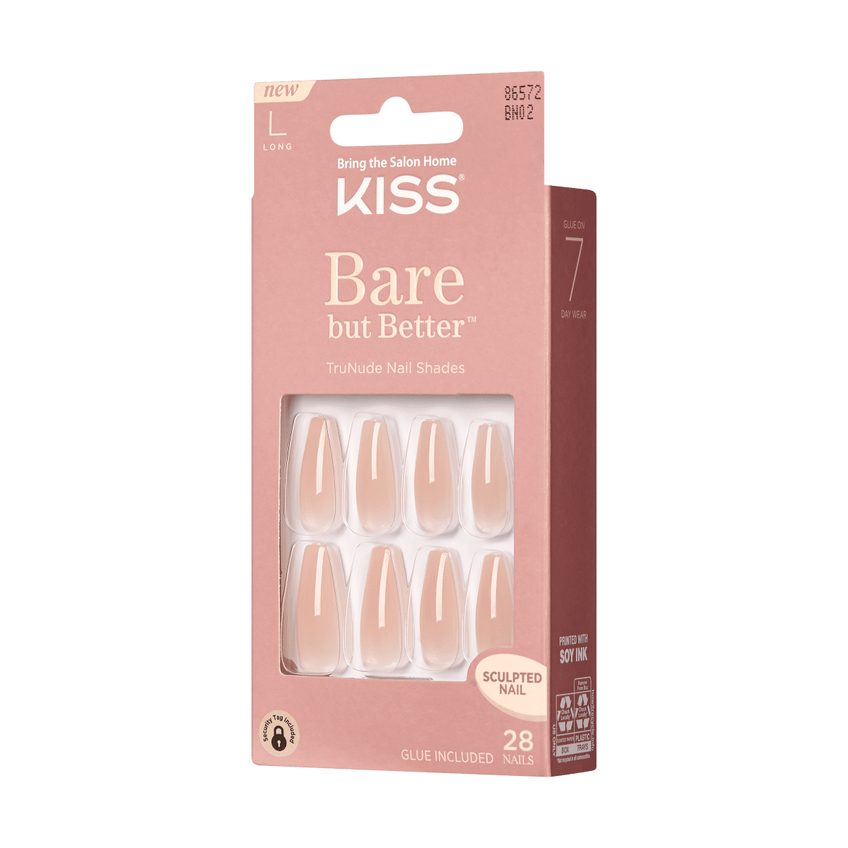 KISS Bare but Better Press-On Nails, Glossy Beige, Long Length, Coffin ...