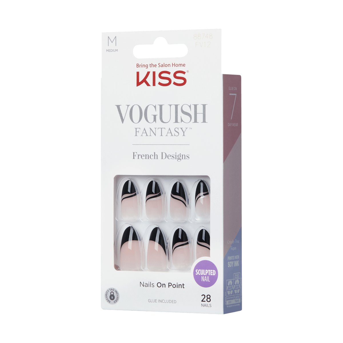 KISS Voguish Fantasy French Press-On Nails, Magnifique, Black, Medium ...