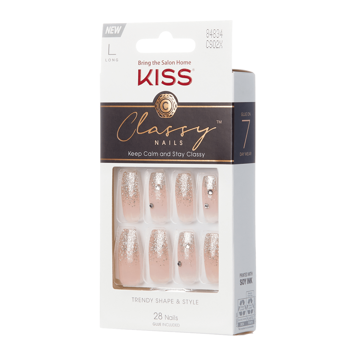 KISS Classy Nails, Press-On Nails, My View, Pink, Long Coffin, 28ct