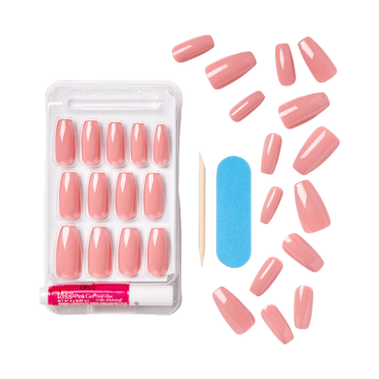 KISS Gel Fantasy, Press-On Nails, Urbane, Pink, Long Coffin, 28ct