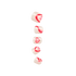 Five mini press-on nails for kids shown in a vertical row, featuring red and pink heart and stripe designs on a sparkly white background.
