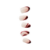 Set of five press-on nails with a cream base and glossy deep red swirl designs, displayed on a transparent background.