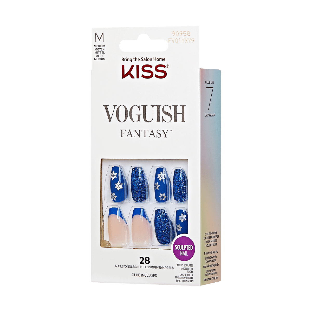KISS Voguish Fantasy Hanukkah Press-On Nails, Glossy Blue, Medium ...