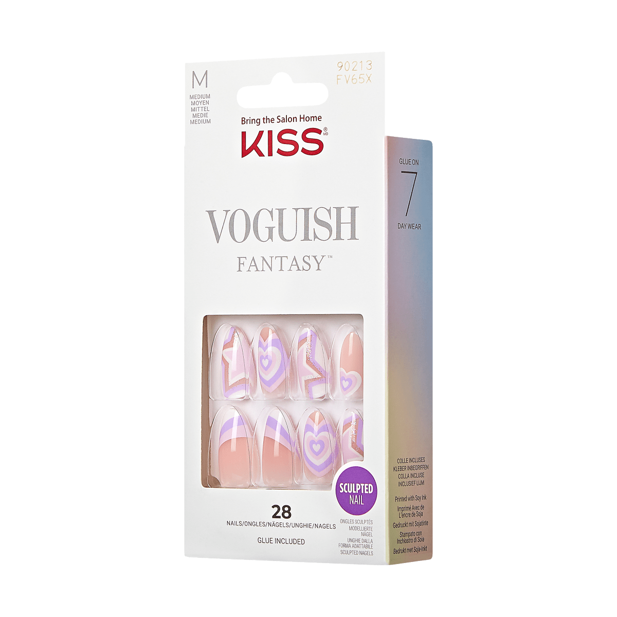 KISS Voguish Fantasy Press-On Nails, Purple & Pink, Medium Length ...