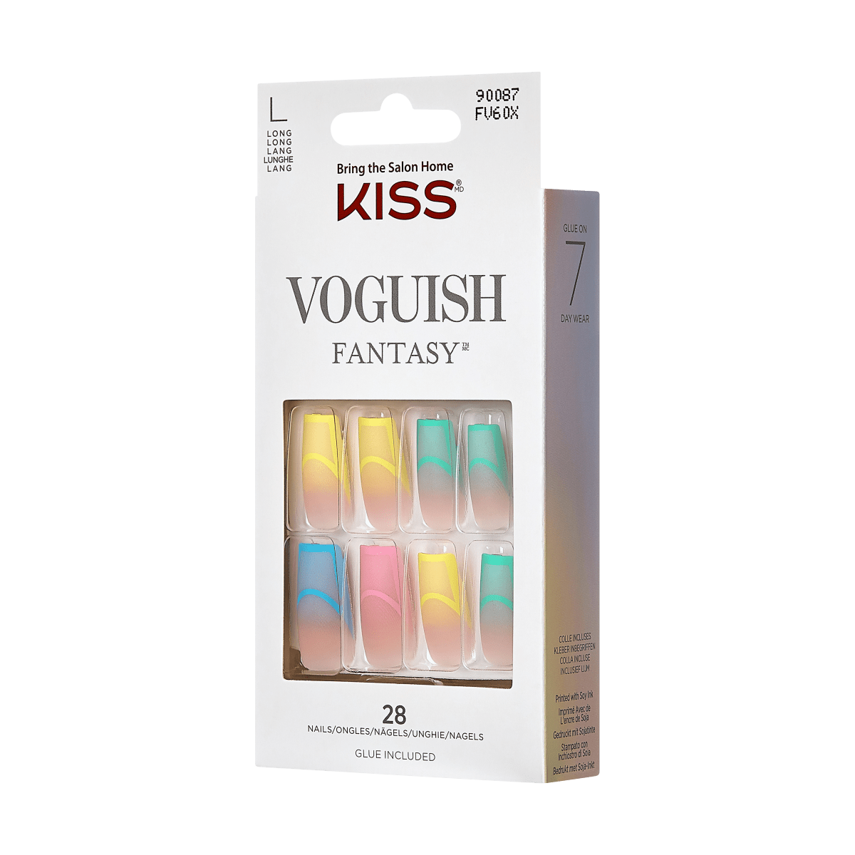 KISS Voguish Fantasy Long Square Press-On Nails, Summertime, Multi ...