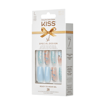 KISS Special Design, Press-On Nails, Everyday is Christmas, Blue, Long Square, 28ct