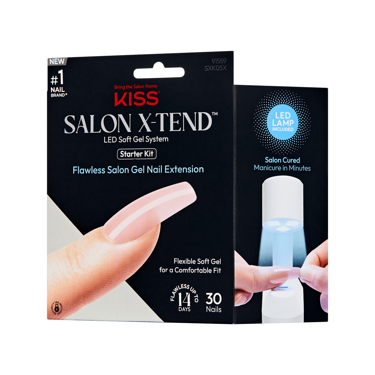 KISS Salon X-tend, Press-On Nails, Lux, Pink, Long Squoval, 30ct