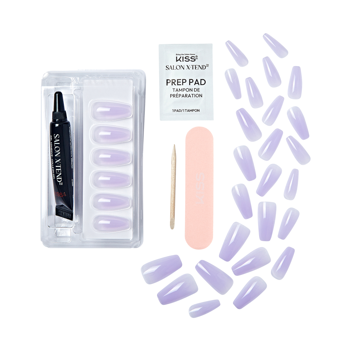 KISS Salon X-tend LED Soft Gel System Color Nails, Solid Lavender, Long ...