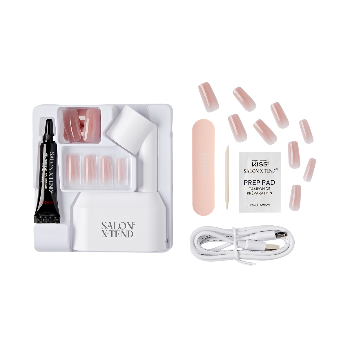 KISS Salon X-tend, Press-On Nails, Lux, Pink, Long Squoval, 30ct