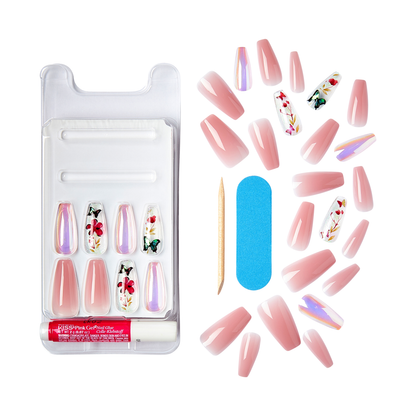 KISS Gel Fantasy, Press-On Nails, Jelly Cookie, Pink, Long Coffin, 28ct