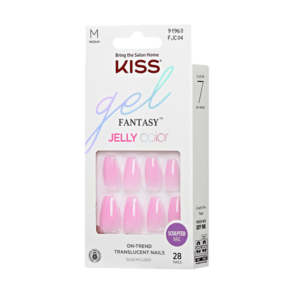KISS Gel Fantasy, Press-On Nails, Jelly Case, Pink, Med Coffin, 28ct ...