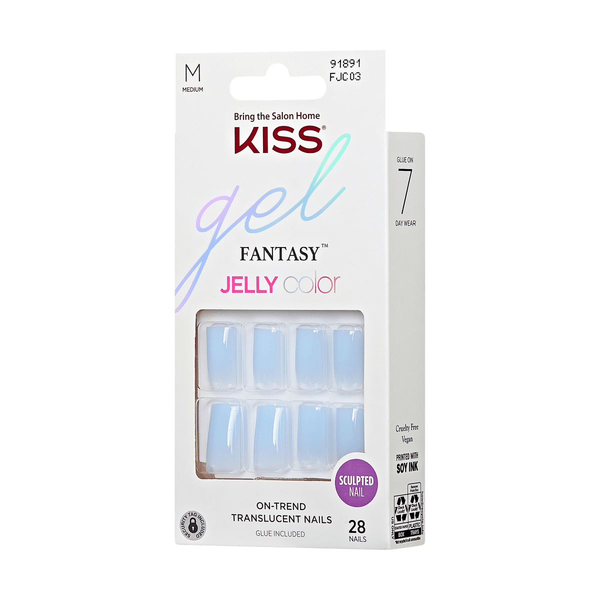 KISS Gel Fantasy Jelly Color Press-On Nails, 'Jelly Crushin', Blue ...