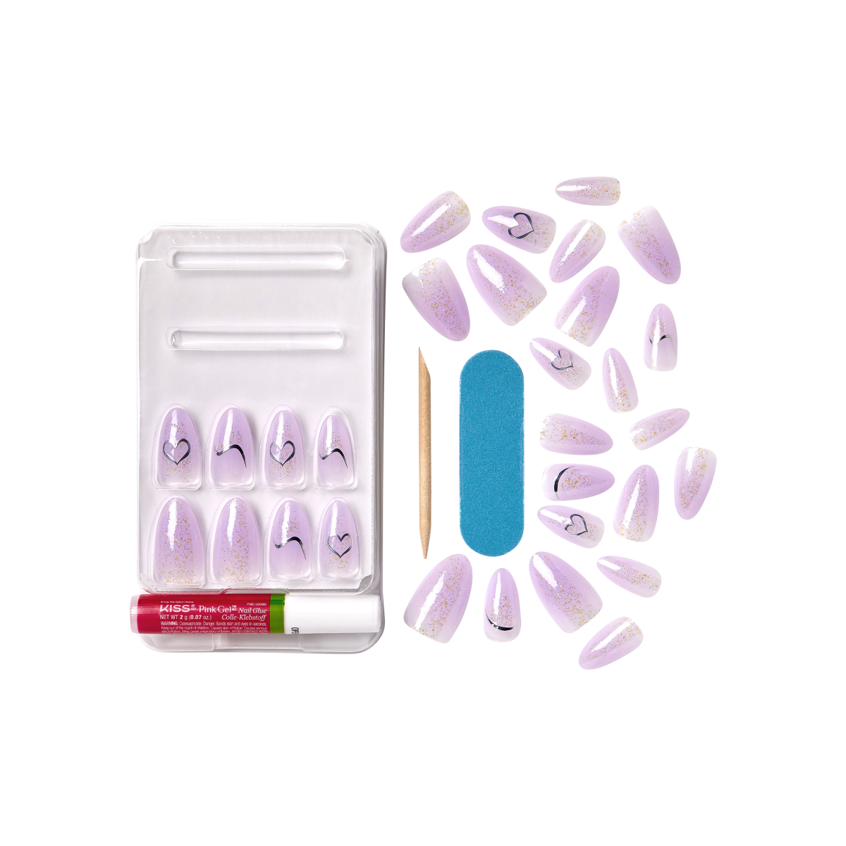 KISS Gel Fantasy, Press-On Nails, One Day Jelly, Purple, Med Almond, 28ct