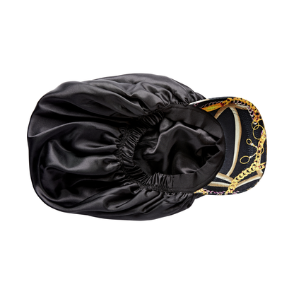 Silky Satin Visor Bonnet Cap - XL Black