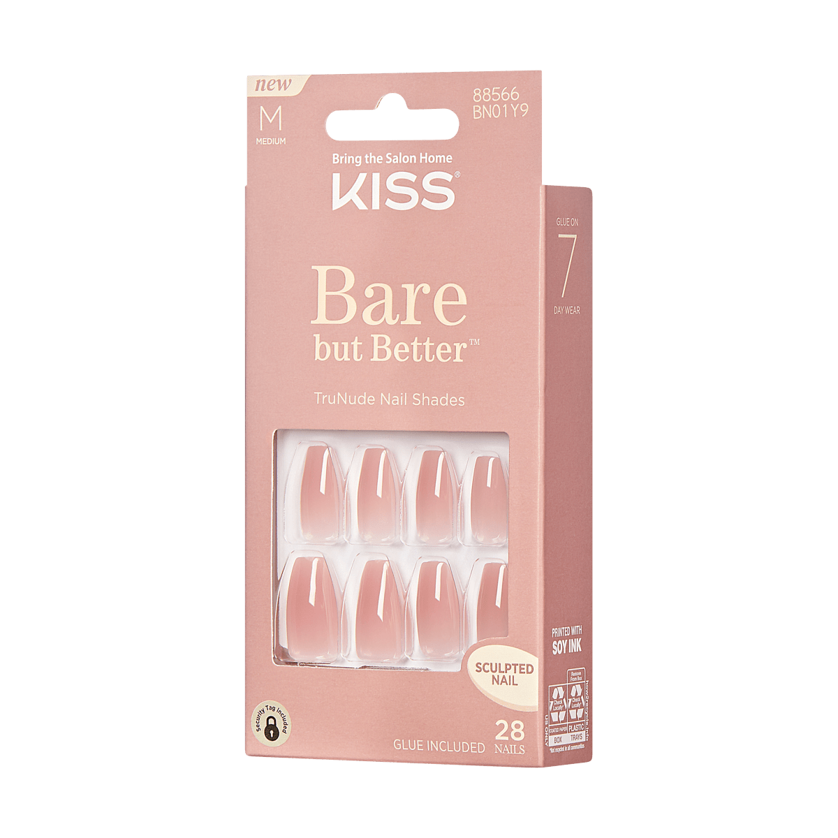 KISS Bare But Better, Press-On Nails, Bisque, Nude, Med Coffin, 28ct ...