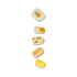 Five press-on nails displayed in a vertical row, featuring tropical pineapple designs in yellow and green, with one glittery gold nail and one solid yellow nail.