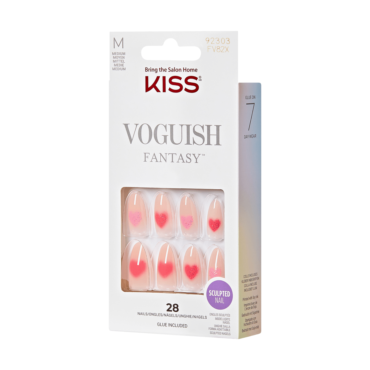 KISS Voguish Fantasy, Press-On Nails, Festive, Pink, Med Almond, 28ct ...