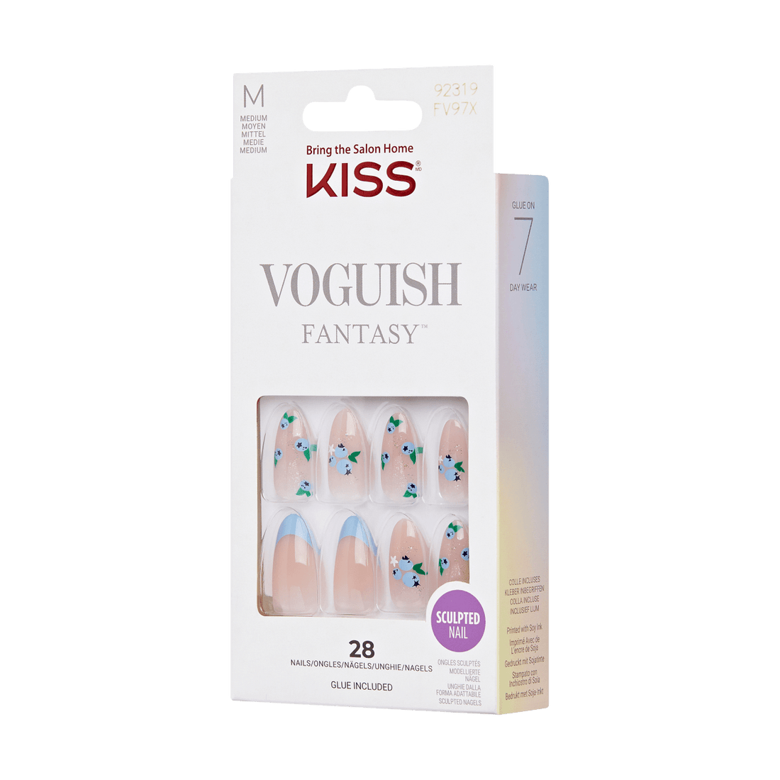 KISS Voguish Fantasy, Press-On Nails, Be You, Blue, Med Almond, 28ct