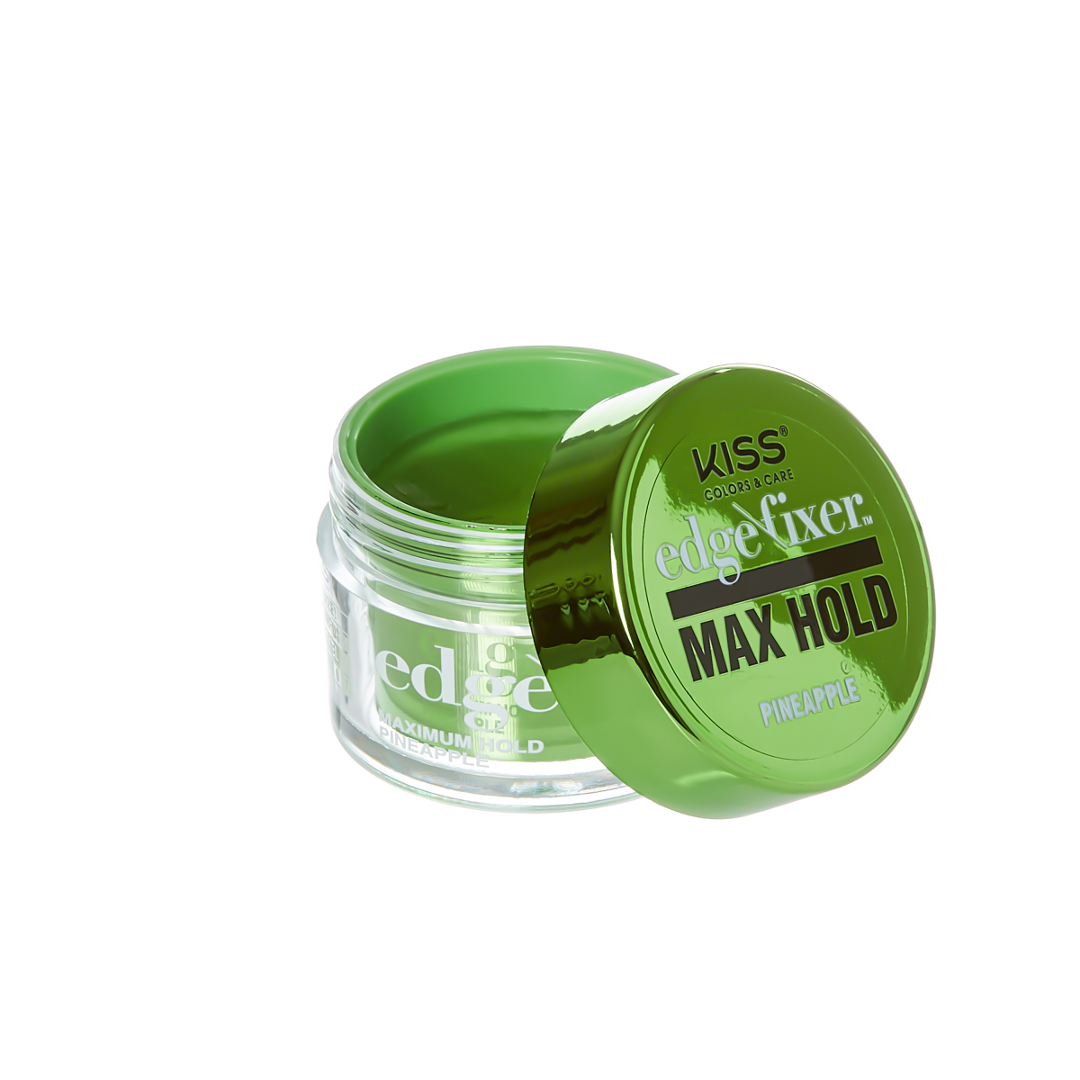 Clear round container with green gel inside and green screw-on lid. Lid text reads: \