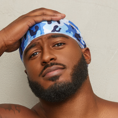 Power Wave Blue Camo Satin Durag One Size - Image 4