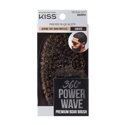 KISS 360 Power Wave Premium Palm Boar Brush - Medium Soft