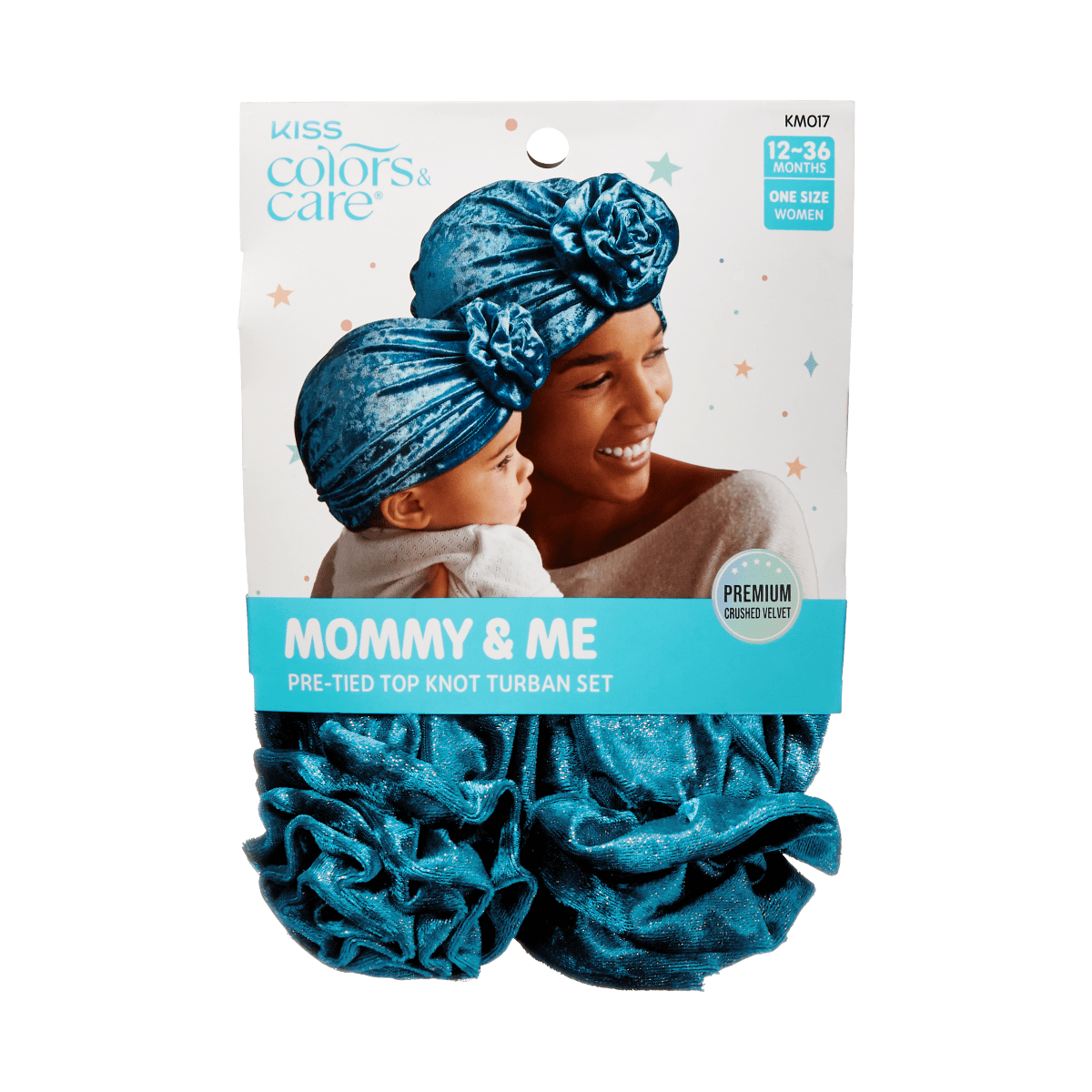 Mommy &amp; Me Crushed Velvet Pre-Tied Top Knot Turban Set - Blue