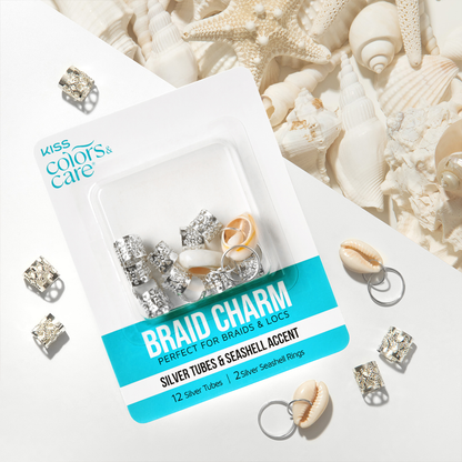 Braid Charms Silver 12 Silver Tubes, 2 Silver Seashell Rings - Image 4