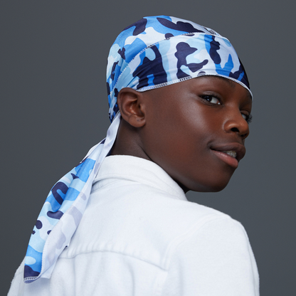 Power Wave Blue Camo Satin Durag One Size - Image 3