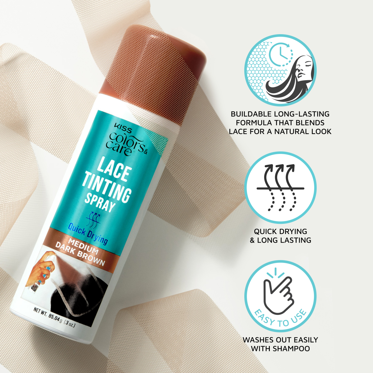 KISS Colors &amp; Care Lace Tinting Spray - Medium Brown