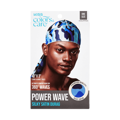 Power Wave Blue Camo Satin Durag One Size - Image 2