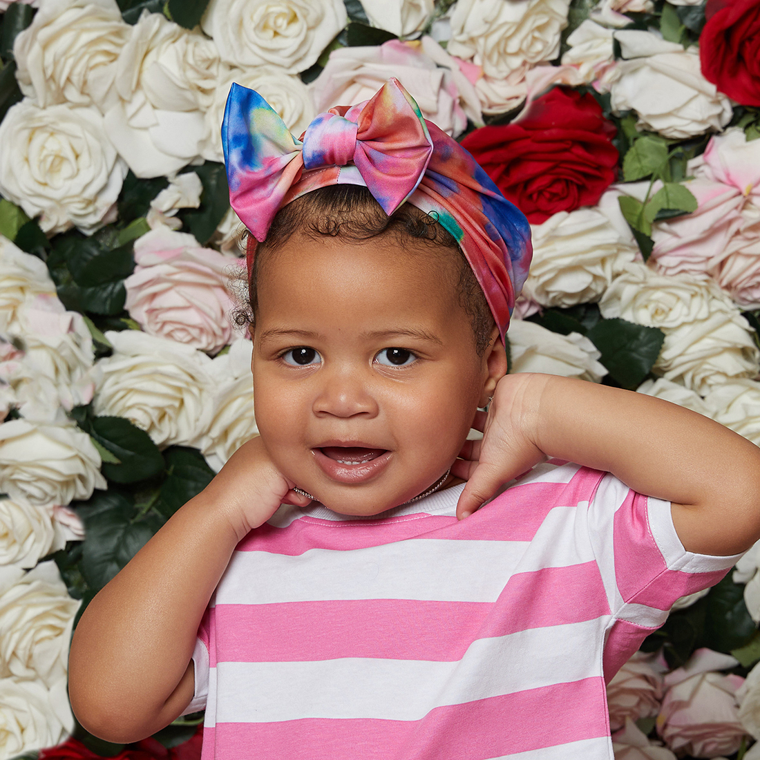 KISS Colors & Care Soft & Silky Pre-Tied Top Knot Bow Turban Wrap for Toddlers - Tie-Dye