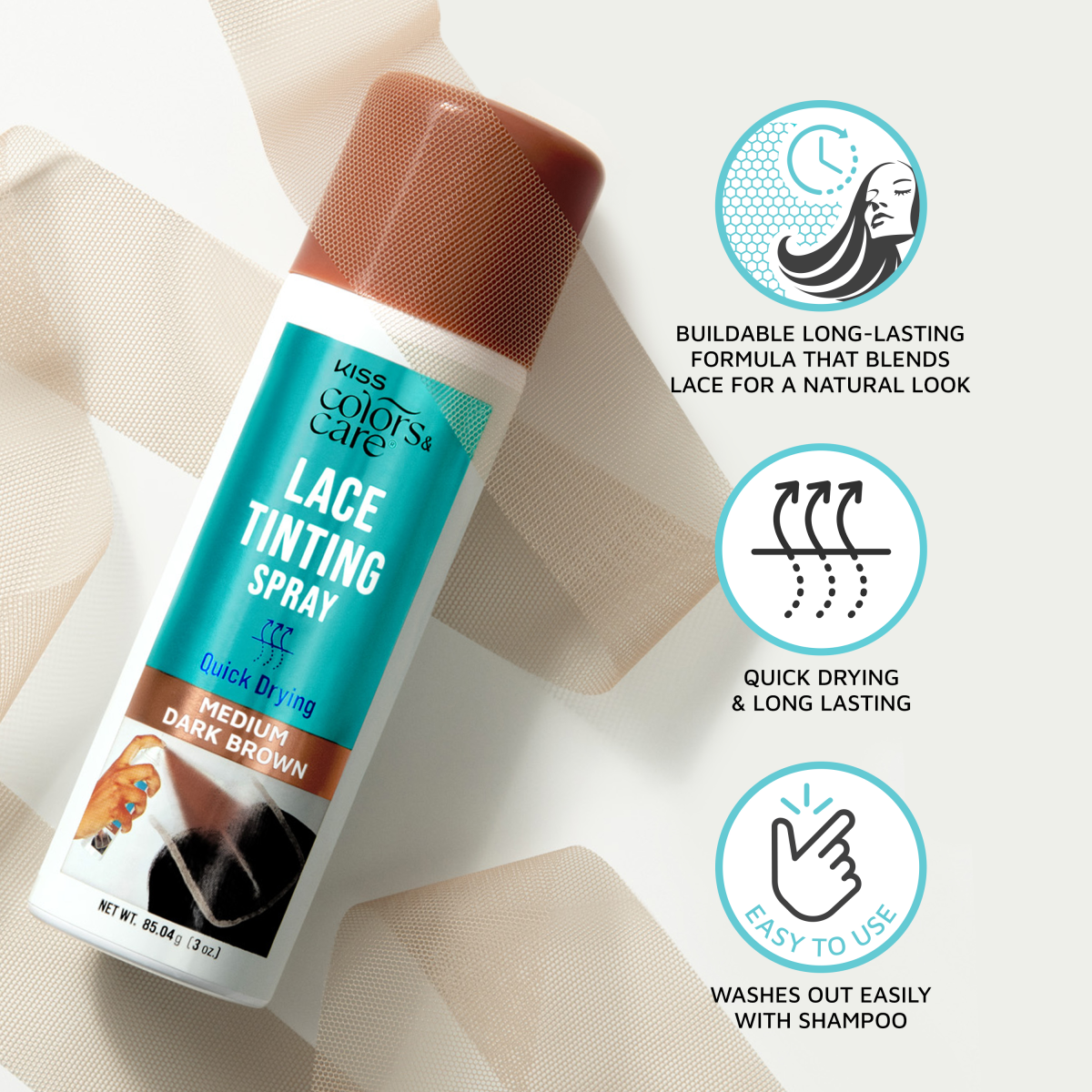 KISS Colors &amp; Care Lace Tinting Spray - Dark Brown