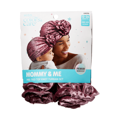 Pre-Tied Turban Set Berry Velvet Mom & Toddler2pcs. - Image 2