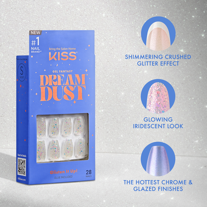 KISS Gel Fantasy Dreamdust, Press-On Nails, Fancy That, White, Short Coffin, 28ct