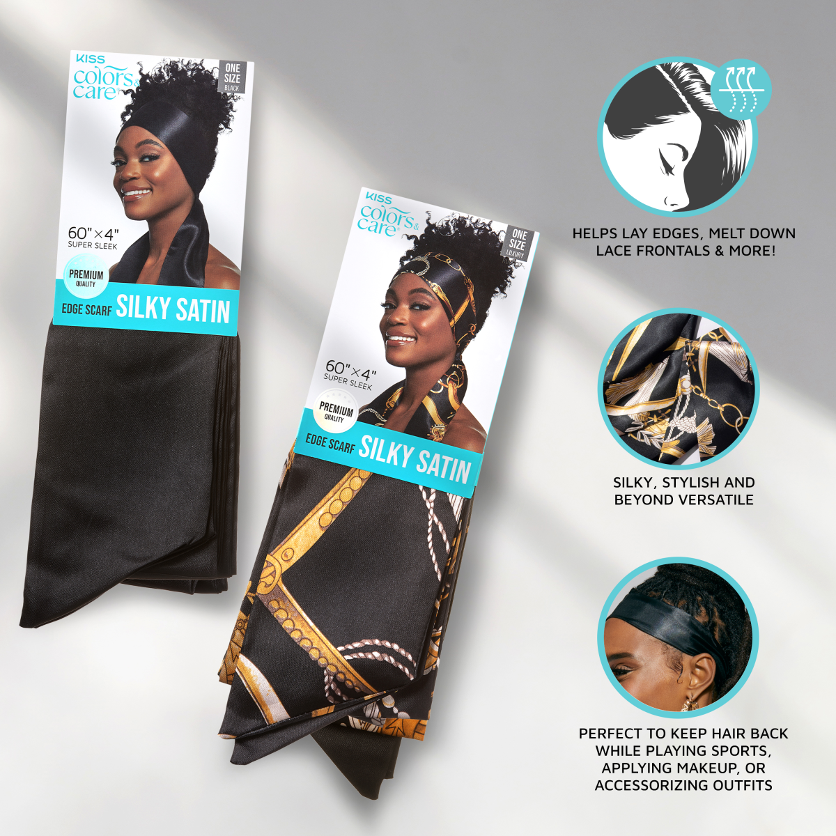 Silky Satin Edge Scarf - Black | KISS Colors & Care – KISS USA Silky Satin Edge Scarf - Black | KISS Colors & Care – KISS USA