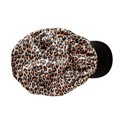 Silky Satin Visor Bonnet Cap – XL Leopard