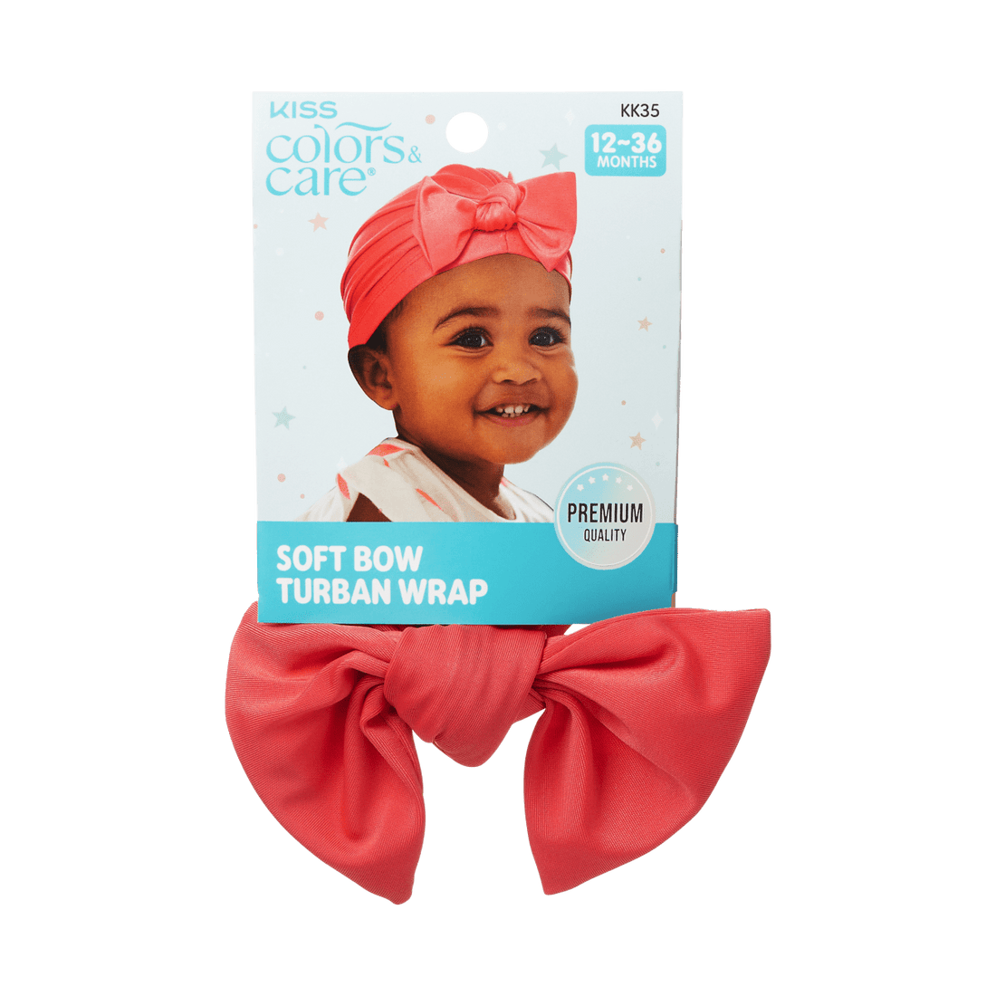 KISS Colors &amp; Care Soft &amp; Silky Pre-Tied Top Knot Bow Turban Wrap for Toddlers - Coral Pink