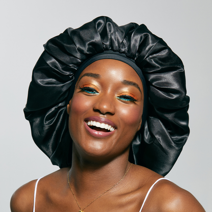 Satin Bonnet Cap Black ReversibleSuper Jumbo Double Wear - Image 4