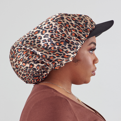 Silky Satin Visor Bonnet Cap – XL Leopard