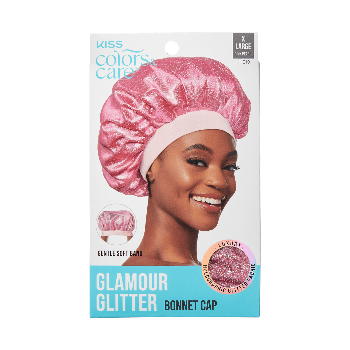 KISS Colors &amp; Care Glamour Glitter Bonnet Cap, XL - Pink Pearl