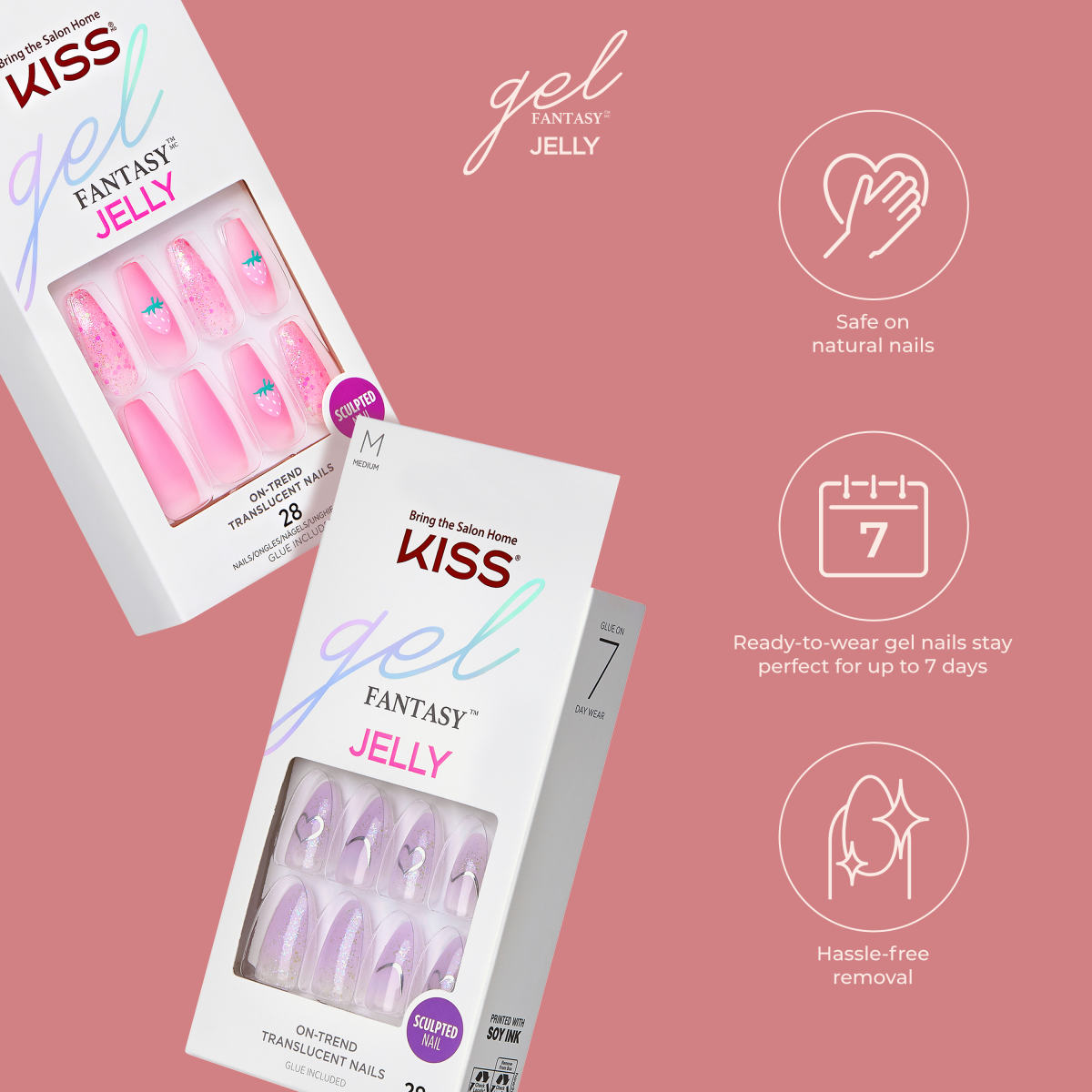 KISS Gel Fantasy Sculpted Press-On Nails, Neon Pink, Medium Length, Coffin  Shape, 31 Ct. – KISS USA