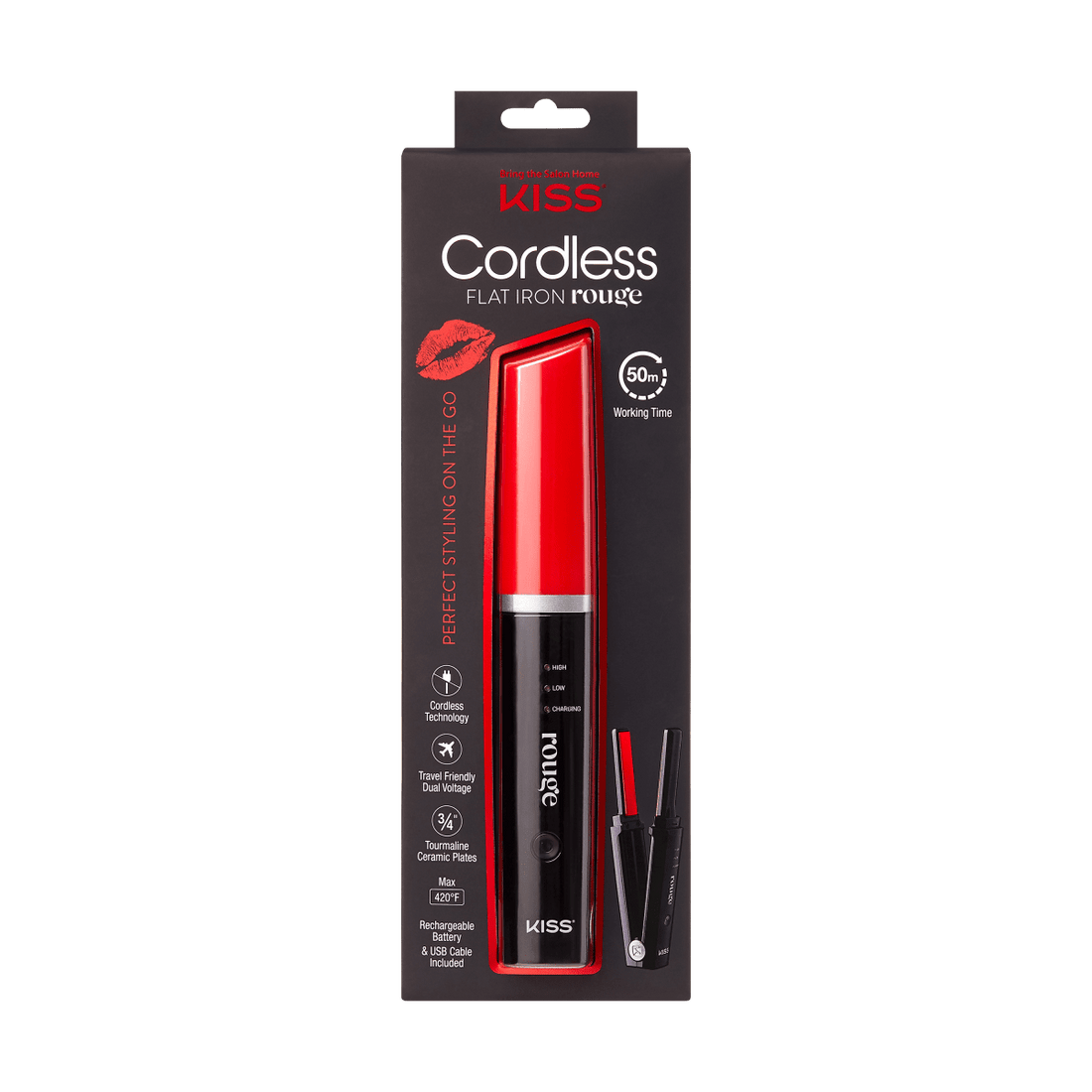 KISS Portable Cordless Flat Iron Hair Straightener