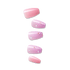 Set of five pink press-on nails with a glossy finish; three nails feature purple glitter tips and small rhinestone accents.