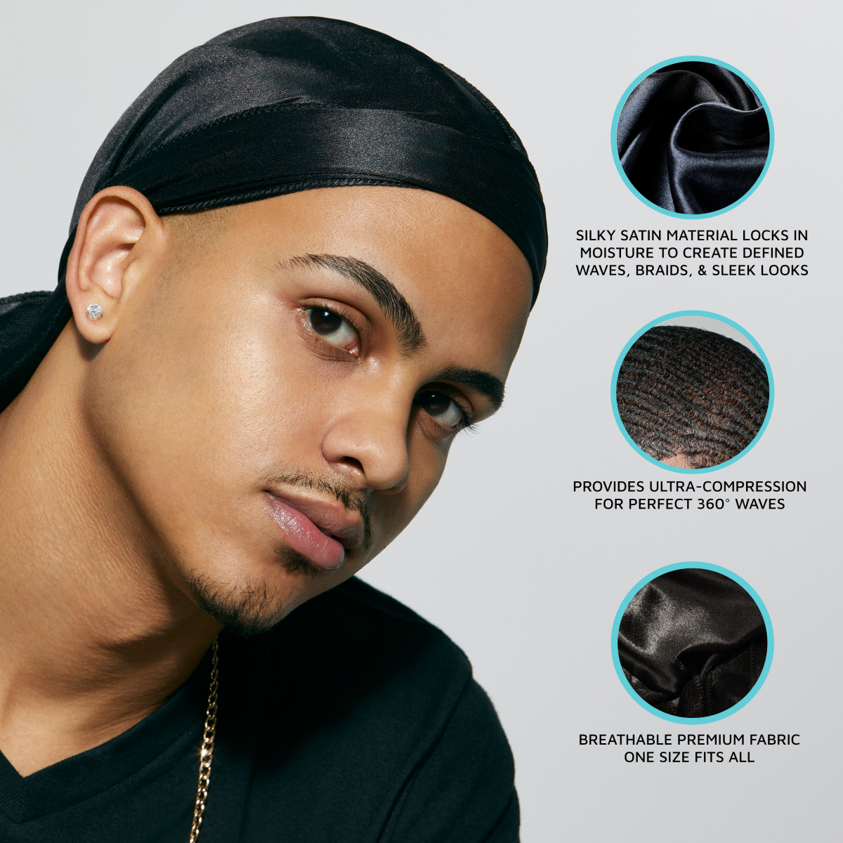 KISS Colors &amp; Care Power Wave Silky Satin Durag - Black