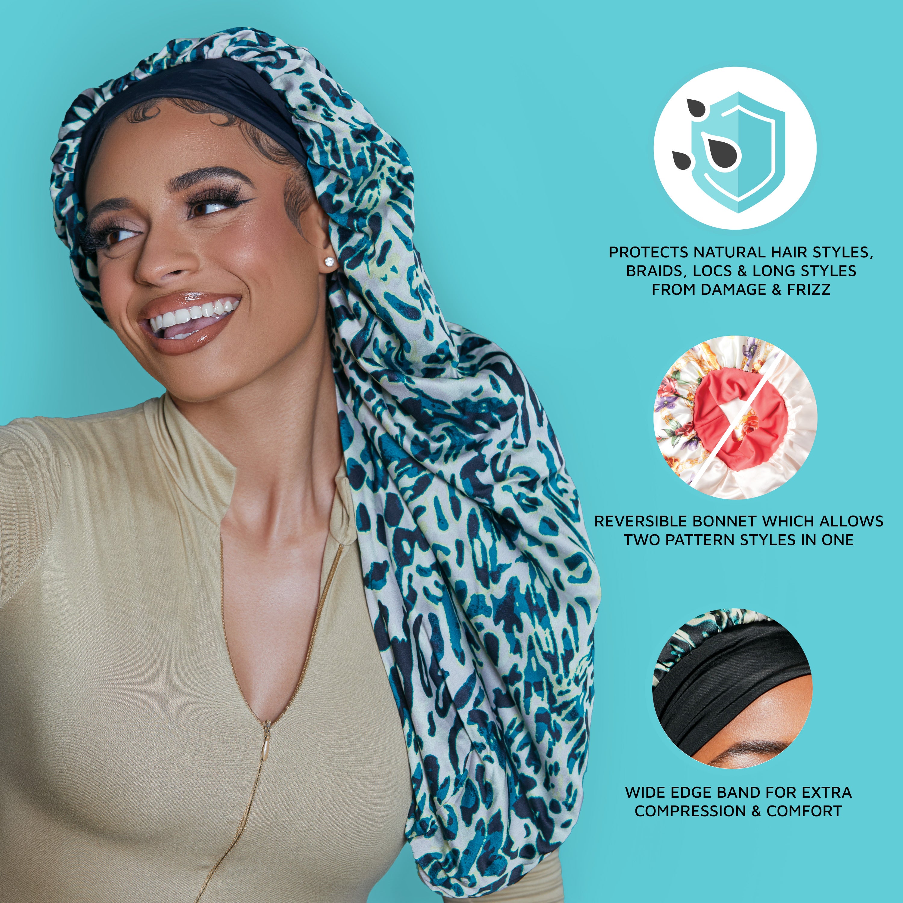 breath レオパードファーキャップ　nubian last nest Kiss Colors & Care Crepe Satin Reversible Braid Bonnet - Exotic